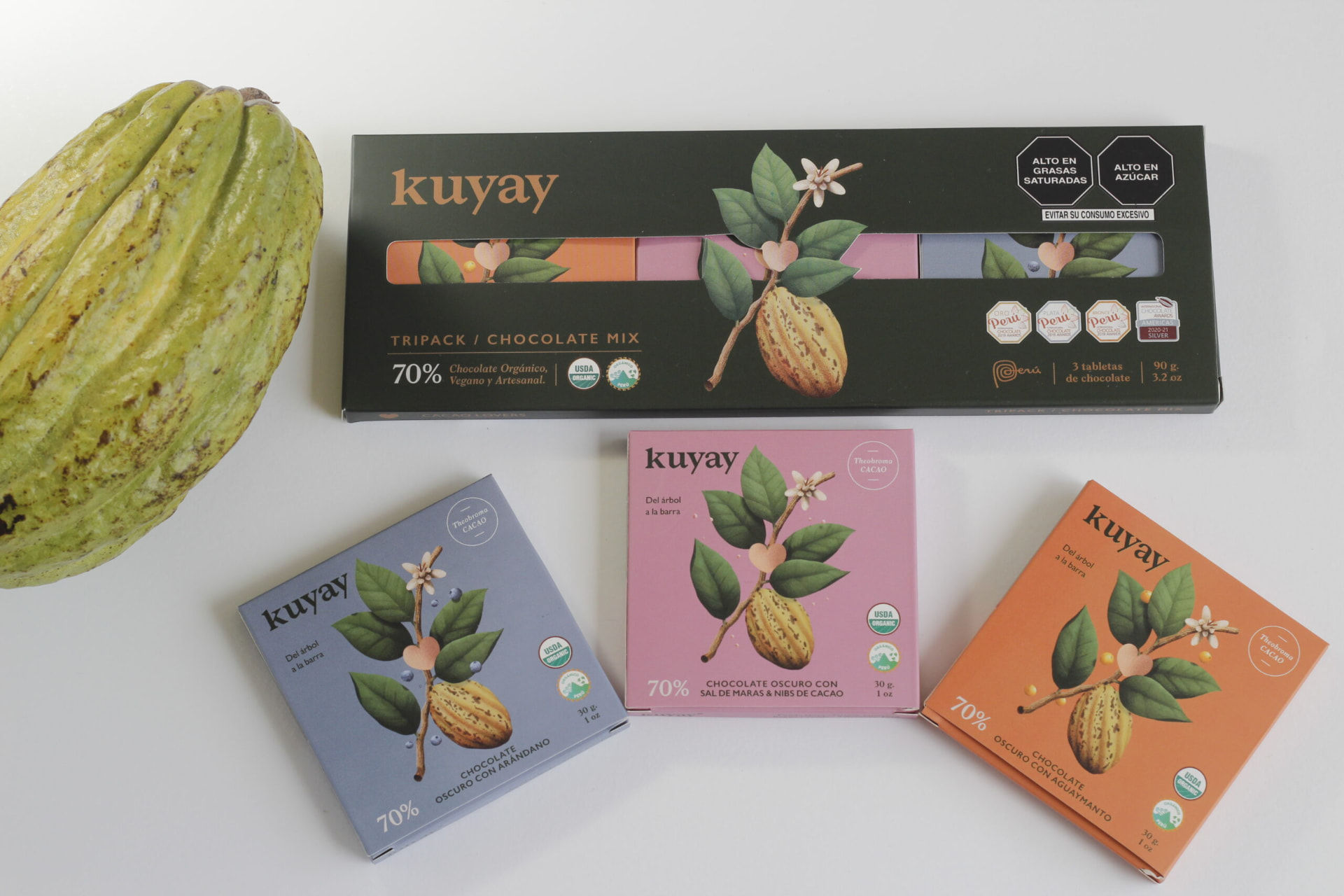 Kuyay tripack with the aguaymanto, sal de Maras and arándano bars