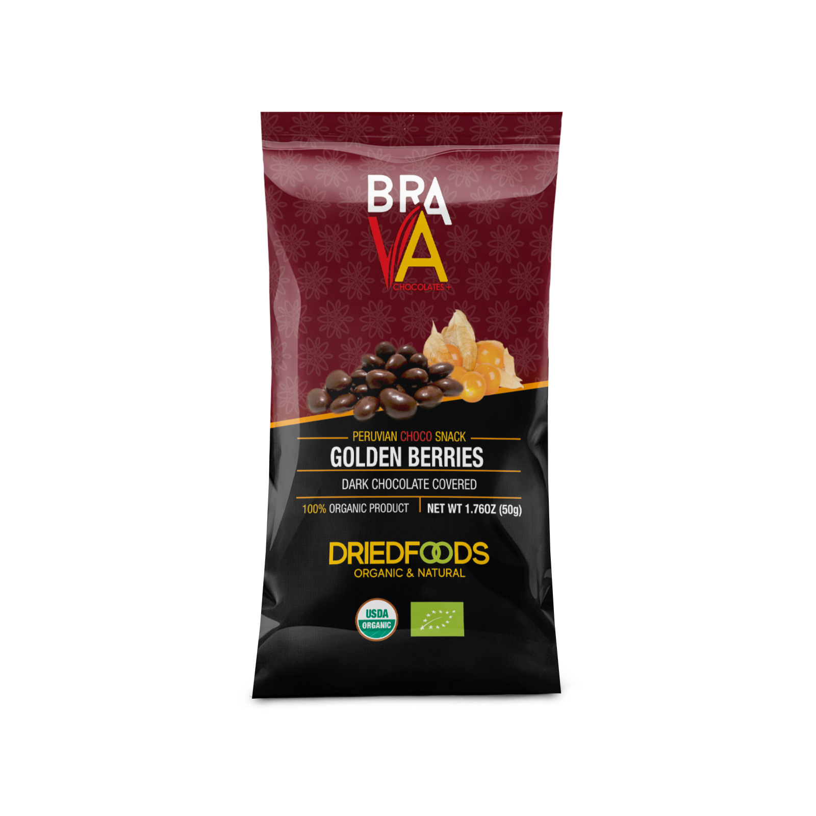 Brava dark chocolate covered golden berries, 50 g pouch