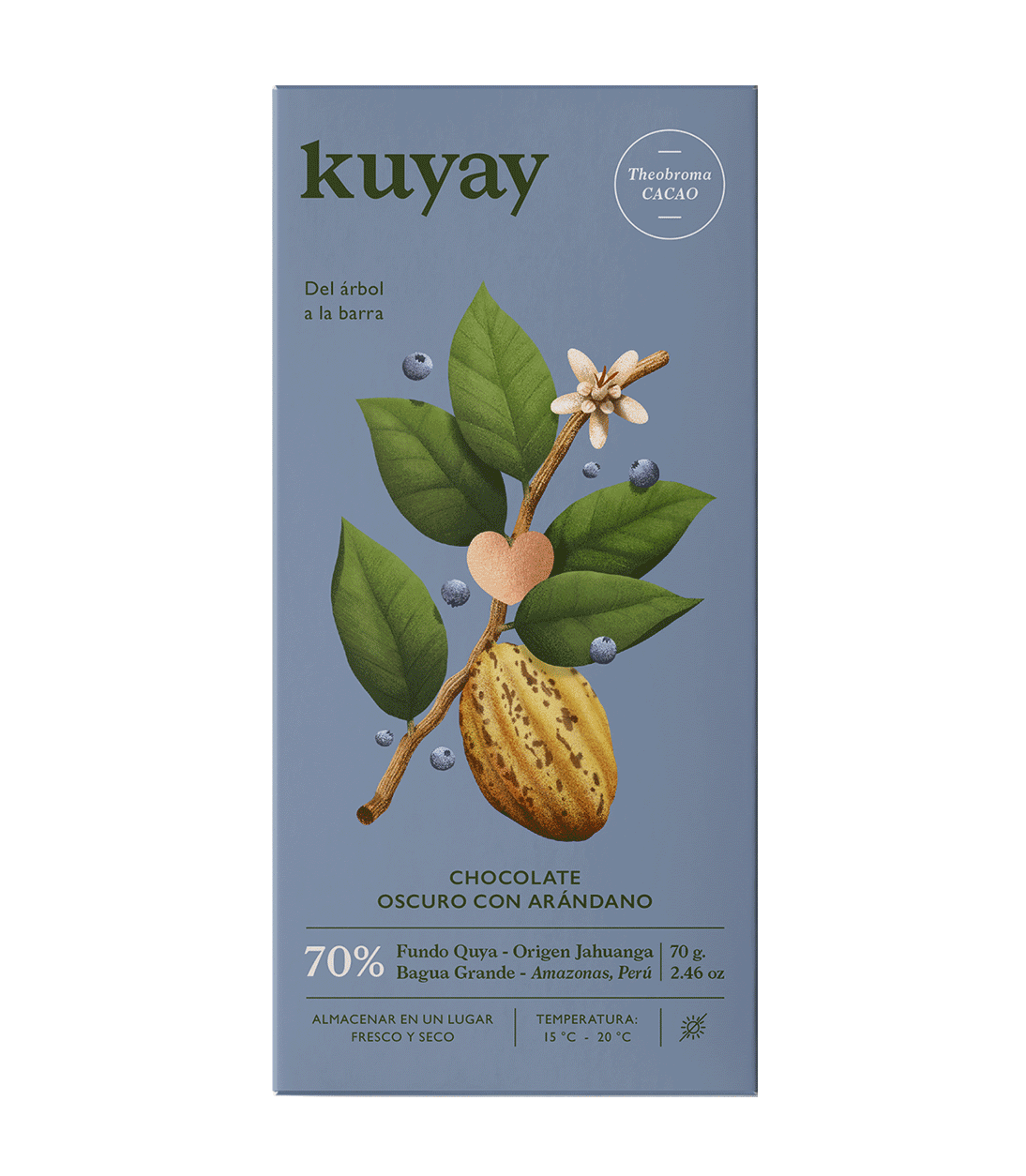 Kuyay Chocolate Oscuro con Arándano 70% bar, 70 g