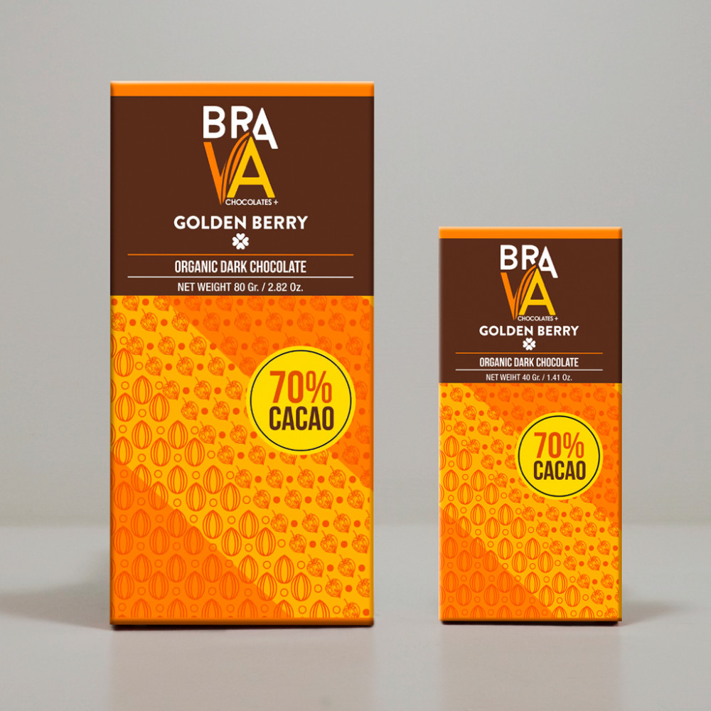 Brava Golden Berry 70% dark chocolate bar, 80 g and 40 g