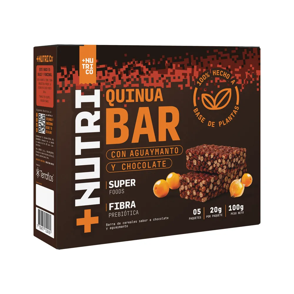 NUTRI Co Quinua Bar with aguaymanto and chocolate, 100 g box of 5