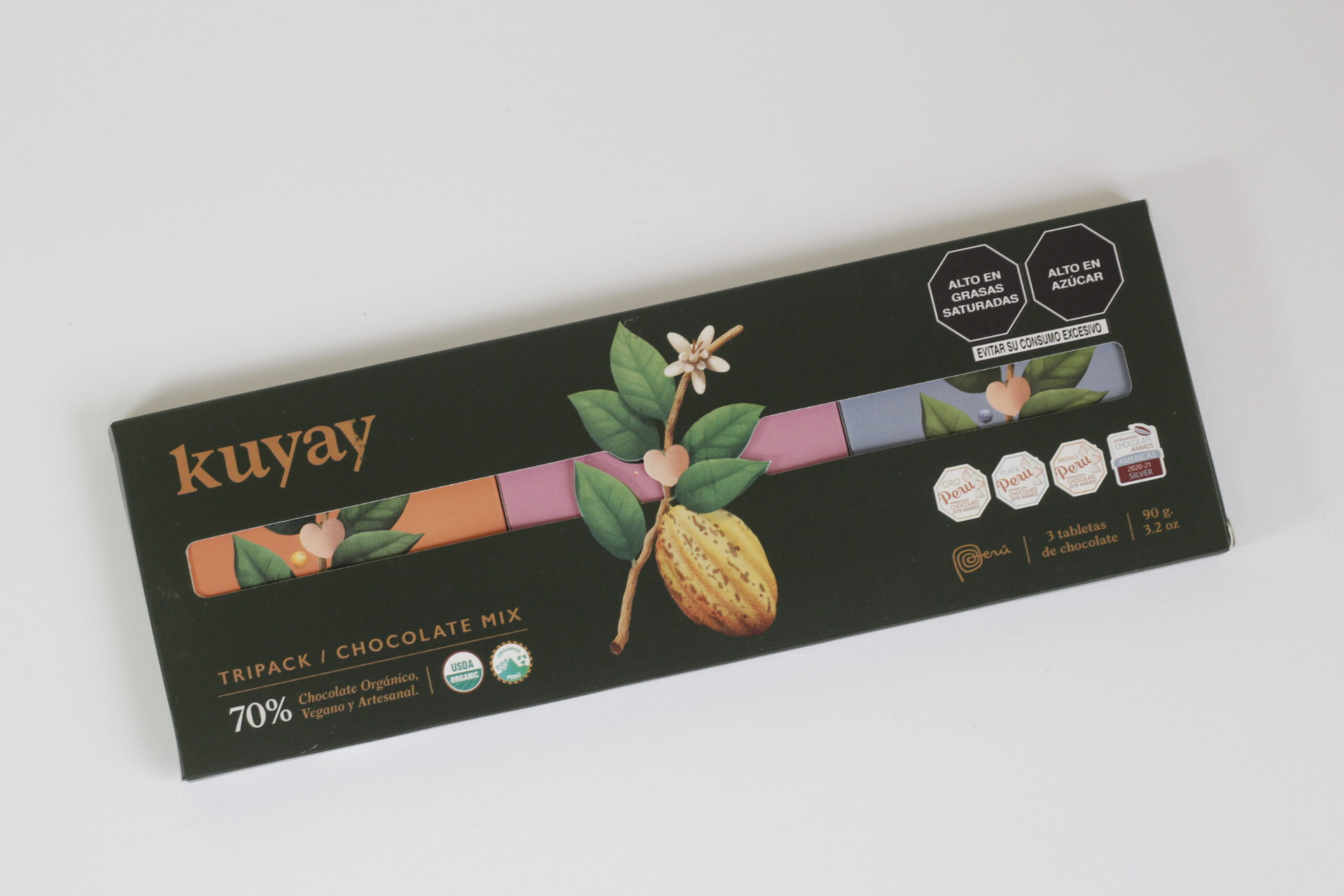 Kuyay Tripack Chocolate Mix box, three 70% bars
