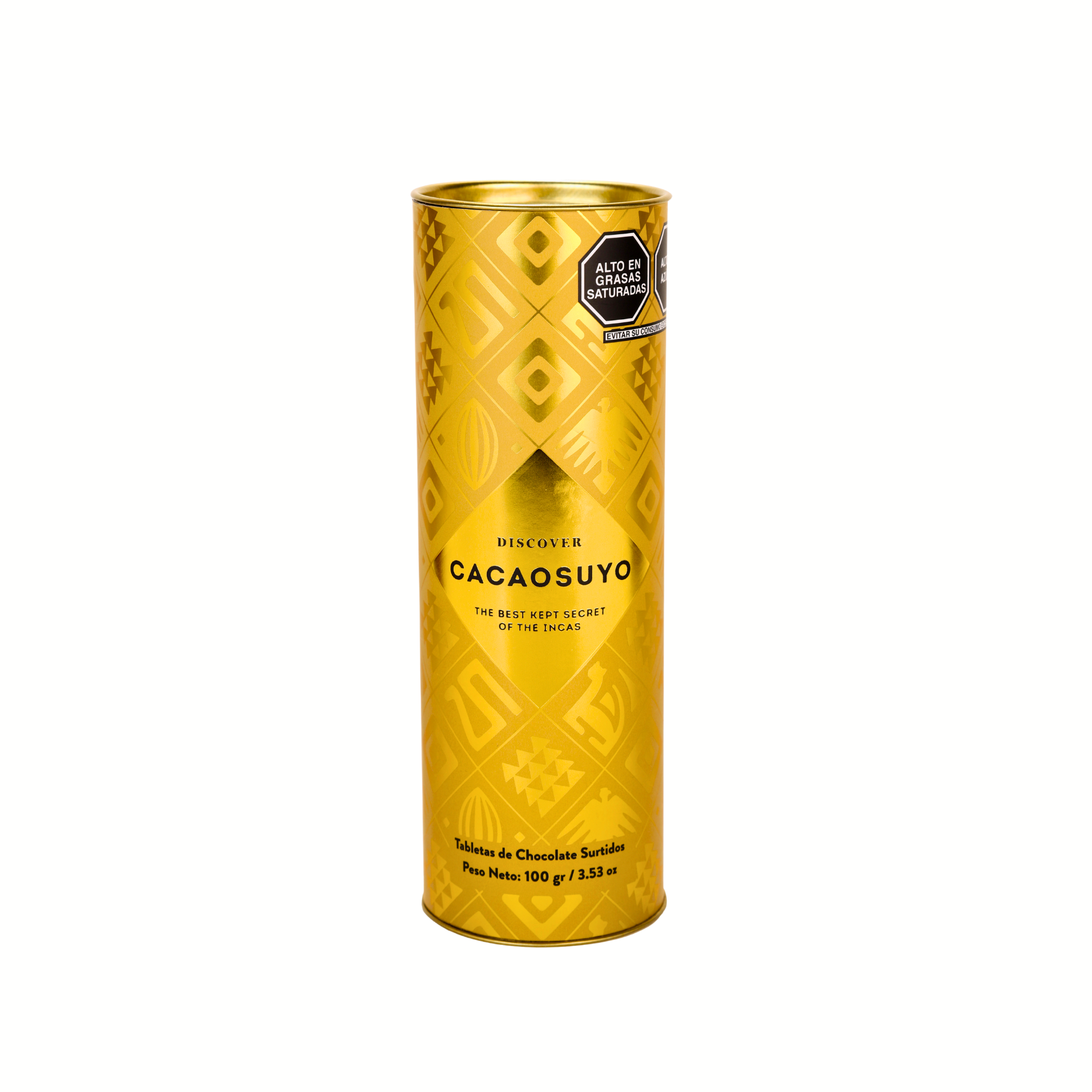 Cacaosuyo Discover gold tube of assorted chocolate tablets, 100 g