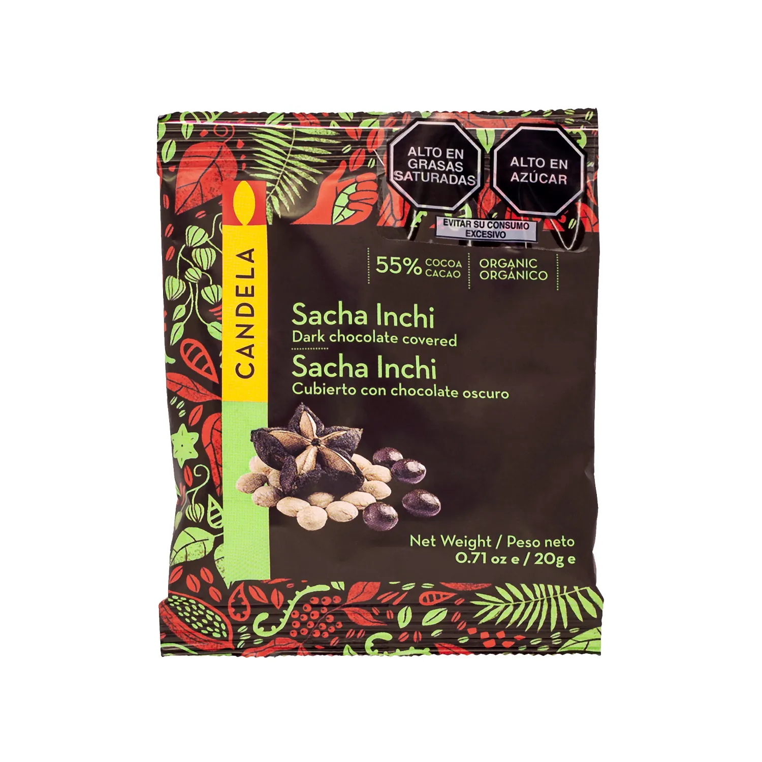 Candela dark chocolate covered sacha inchi seeds, 20 g pouch