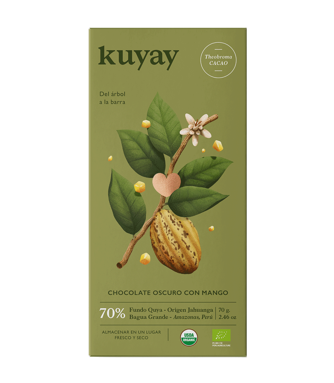 Kuyay Chocolate Oscuro con Mango 70% bar, 70 g